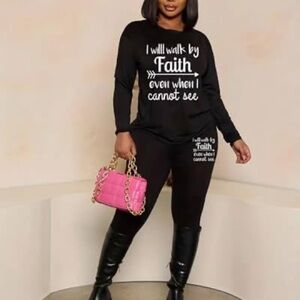 Black Faith Print Women's Jumpsuit
